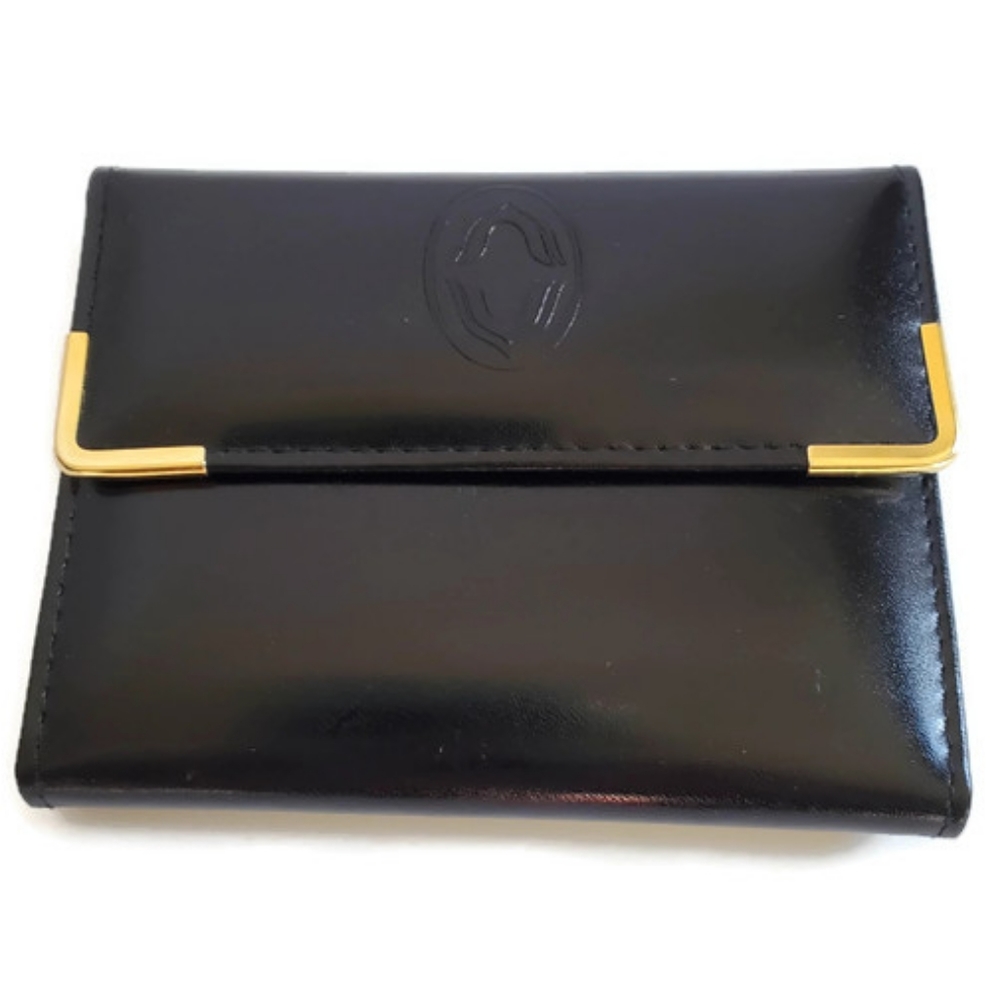 Buxton Vintage Top Grain Aniline Cowhide Black Leather Wallet W/ Gold Accents